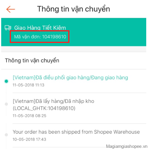 Lấy mã vận đơn của đơn hàng đang vận chuyển trên Shopee