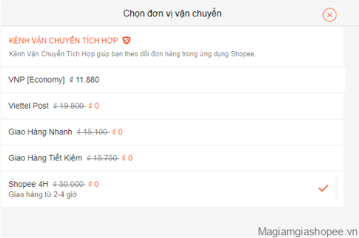 Dịch vụ vận chuyển Shopee 4h 