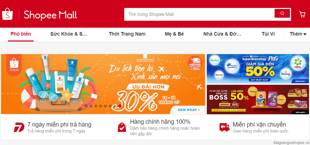 Shopee miễn phí vận chuyển cho các sản phẩm trong gian hàng Shopee Mall